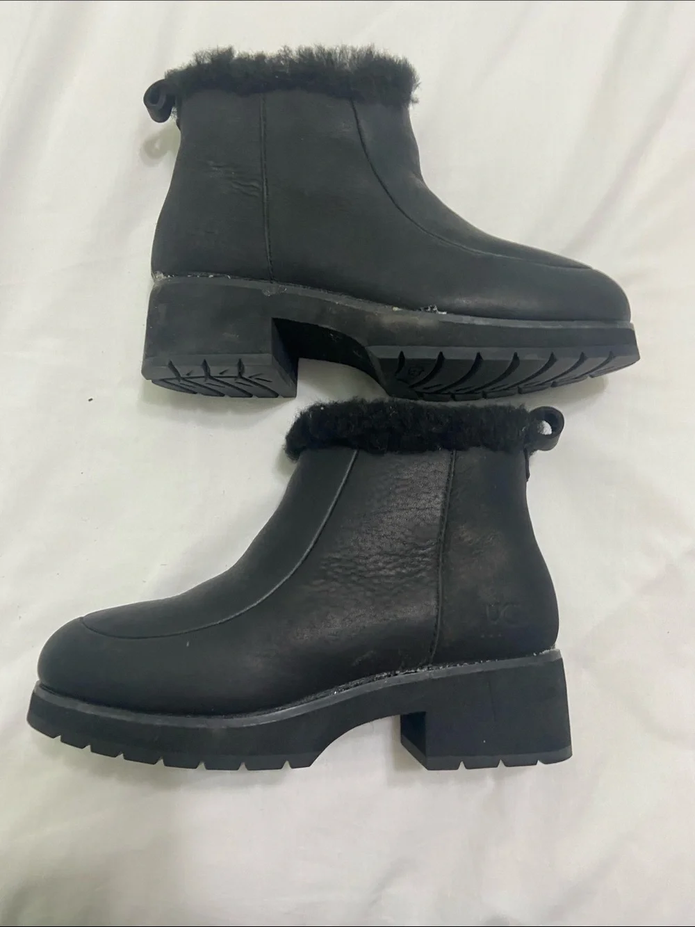 UGG Black leather Shearling-Lined Winter Ankle Boots
